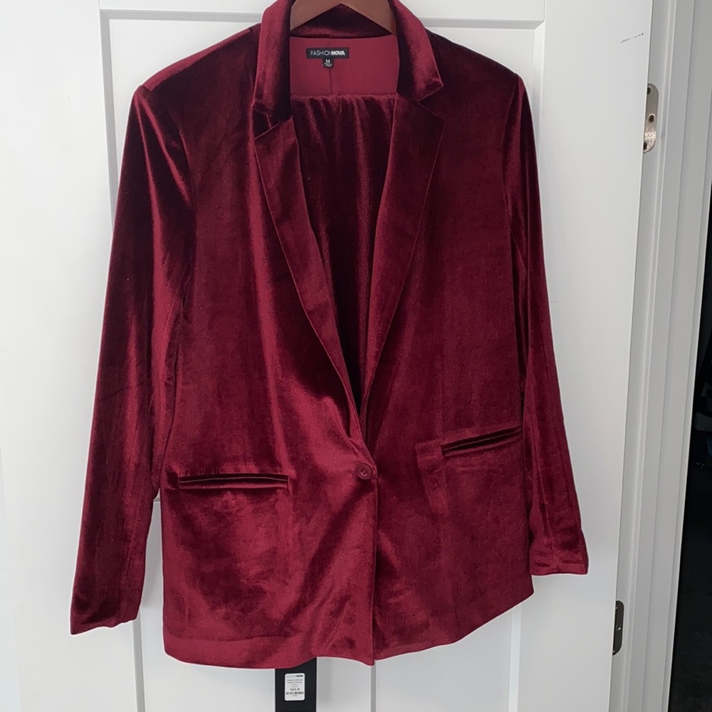 Burgundy Velvet Suit with Matching Pants Size Medium